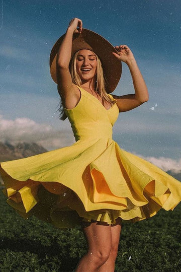 Yellow Short Homecoming Dresses, Yellow Party Dresses HZ1023